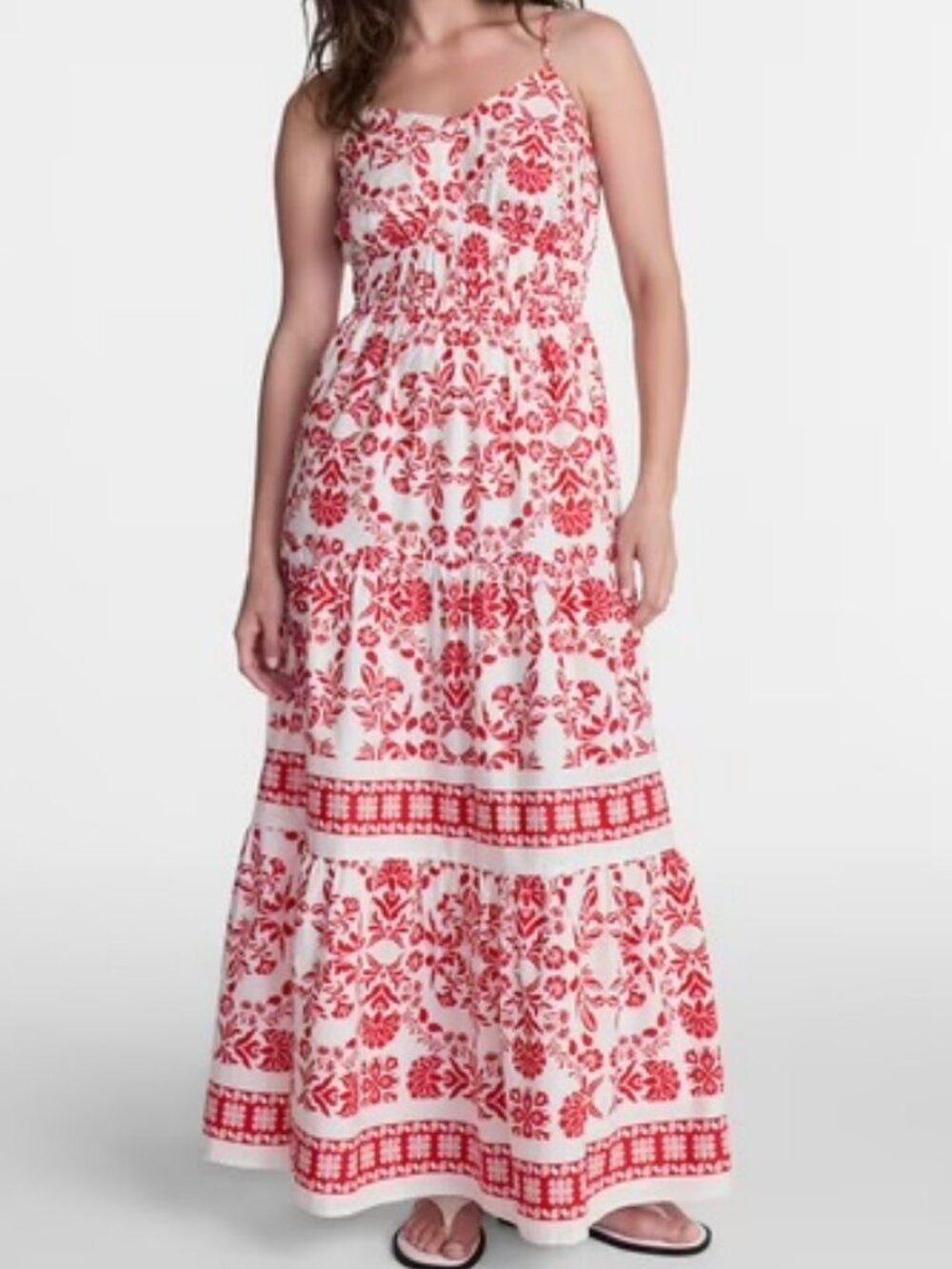 100% COTTON, SZ M (8-10) Excellent Condition, Tiered Maxi Dress, Red Print